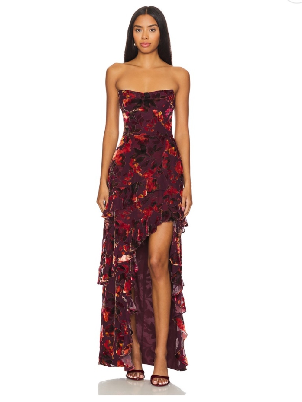 Amanda Uprichard Strapless Magnolia Maxi Dress in Sorrel Burnout